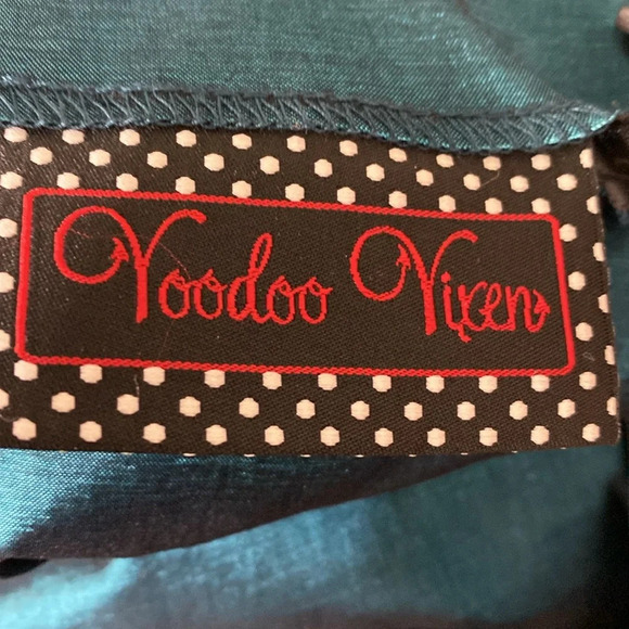 Voodoo Vixen NEW Black Teal Embroidered Lace Overlay Witchy Retro Pin Up Dress S - Picture 14 of 15